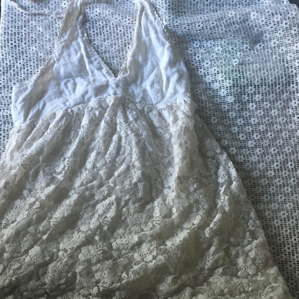 Off White Lace Halter Mini Dress